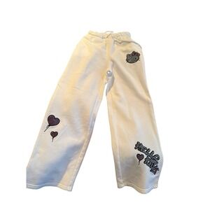 Y2K Forever 21 Hello Kitty Rhinestone White Wide Leg Sweatpants Small Bling